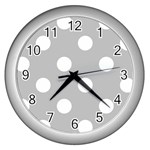 Polka Dots - White on Silver Gray Wall Clock (Silver)