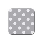 Polka Dots - White on Silver Gray Rubber Coaster (Square)