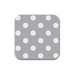 Polka Dots - White on Silver Gray Rubber Square Coaster (4 pack)