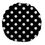 Polka Dots - White on Black Large 18  Premium Flano Round Cushion