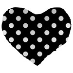 Polka Dots - White on Black Large 19  Premium Heart Shape Cushion