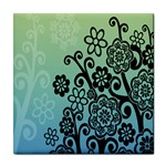 Graphic flowers ceramic wall tile / Tile Coaster / Tile trivet