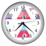 pink tipi  Wall Clock (Silver)