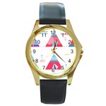 pink tipi  Round Gold Metal Watch