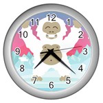 pink yeti  Wall Clock (Silver)