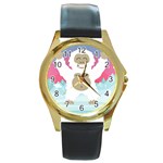 pink yeti  Round Gold Metal Watch