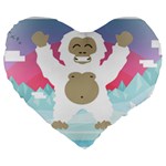 pink yeti  Large 19  Premium Flano Heart Shape Cushion