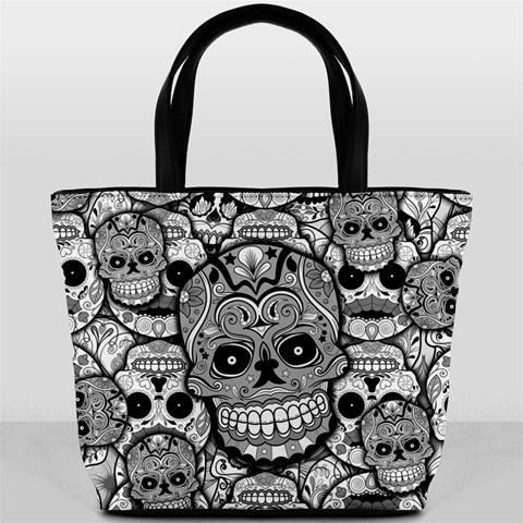 Sugar Skulls   Black And White Bucket Bag from ArtsNow.com Front