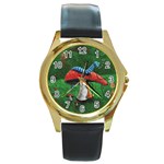 Magic Mushroom Round Gold Metal Watch