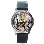 Cute Cat Collage 4 Round Metal Watch