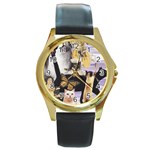 Cute Cat Collage 4 Round Gold Metal Watch