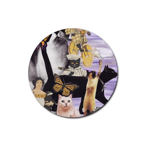 Cute Cat Collage 4 Med Rubber Round Coaster (4 pack) from ArtsNow.com Front