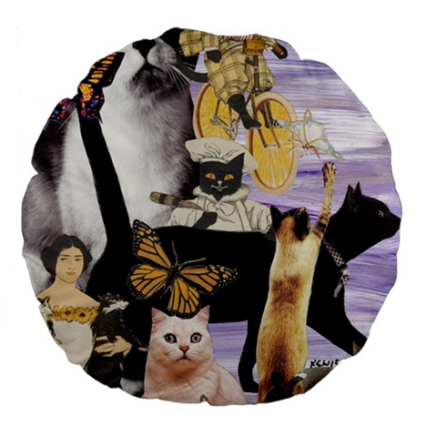 Cute Cat Collage 4 Large 18  Premium Flano Round Cushion  from ArtsNow.com Front