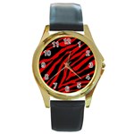 red  zebra  Round Gold Metal Watch