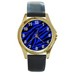 blue zebra Round Gold Metal Watch