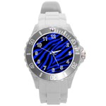 blue zebra Round Plastic Sport Watch (L)