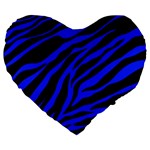 blue zebra Large 19  Premium Flano Heart Shape Cushion