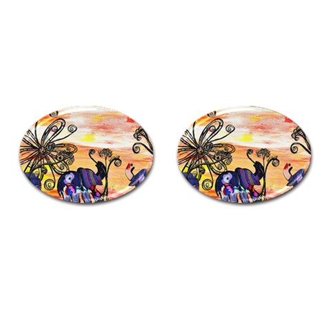 Indian Elephants Cufflinks (Oval) from ArtsNow.com Front(Pair)