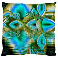 Crystal Gold Peacock, Abstract Mystical Lake Large Flano Cushion Case (Two Sides) from ArtsNow.com Front