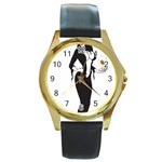 Halloween Sexy Witch Round Gold Metal Watch