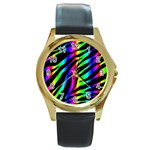 Zebra Rainbow Round Gold Metal Watch