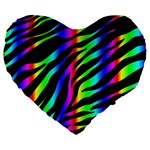 Zebra Rainbow Large 19  Premium Flano Heart Shape Cushion