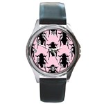 Pink Roaches Round Metal Watch