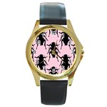 Pink Roaches Round Gold Metal Watch