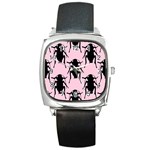 Pink Roaches Square Metal Watch