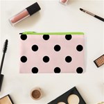 Polka Dots - Black on Misty Rose Pink Canvas Cosmetic Bag (XS)