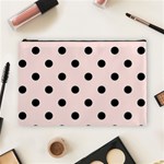 Polka Dots - Black on Misty Rose Pink Cosmetic Bag (L)