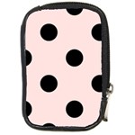 Polka Dots - Black on Misty Rose Pink Compact Camera Leather Case