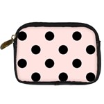 Polka Dots - Black on Misty Rose Pink Digital Camera Leather Case