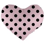 Polka Dots - Black on Piggy Pink Large 19  Premium Heart Shape Cushion