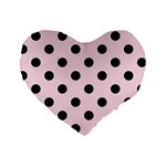 Polka Dots - Black on Piggy Pink Standard 16  Premium Heart Shape Cushion