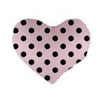 Polka Dots - Black on Piggy Pink Standard 16  Premium Flano Heart Shape Cushion