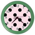 Polka Dots - Black on Piggy Pink Color Wall Clock