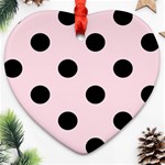 Polka Dots - Black on Piggy Pink Heart Ornament (Two Sides)