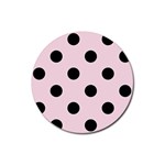 Polka Dots - Black on Piggy Pink Rubber Coaster (Round)