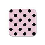 Polka Dots - Black on Piggy Pink Rubber Coaster (Square)