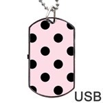 Polka Dots - Black on Piggy Pink Dog Tag USB Flash (One Side)