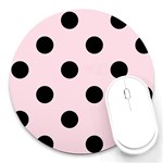 Polka Dots - Black on Piggy Pink Round Mousepad