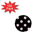 Polka Dots - Piggy Pink on Black 1  Mini Magnet (100 pack)