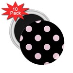 Polka Dots - Piggy Pink on Black 2.25  Magnet (10 pack)