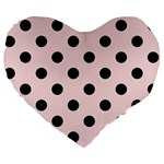 Polka Dots - Black on Pale Pink Large 19  Premium Heart Shape Cushion