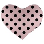 Polka Dots - Black on Pale Pink Large 19  Premium Flano Heart Shape Cushion