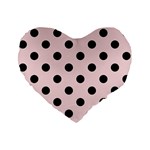 Polka Dots - Black on Pale Pink Standard 16  Premium Flano Heart Shape Cushion