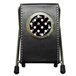 Polka Dots - Pale Pink on Black Pen Holder Desk Clock