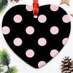 Polka Dots - Pale Pink on Black Heart Ornament (Two Sides)