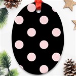 Polka Dots - Pale Pink on Black Oval Ornament (Two Sides)